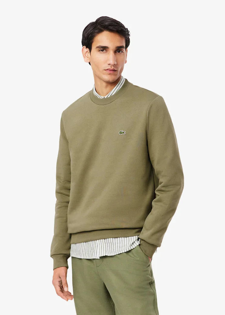 Sweat Lacoste homme kaki col rond vu de face
