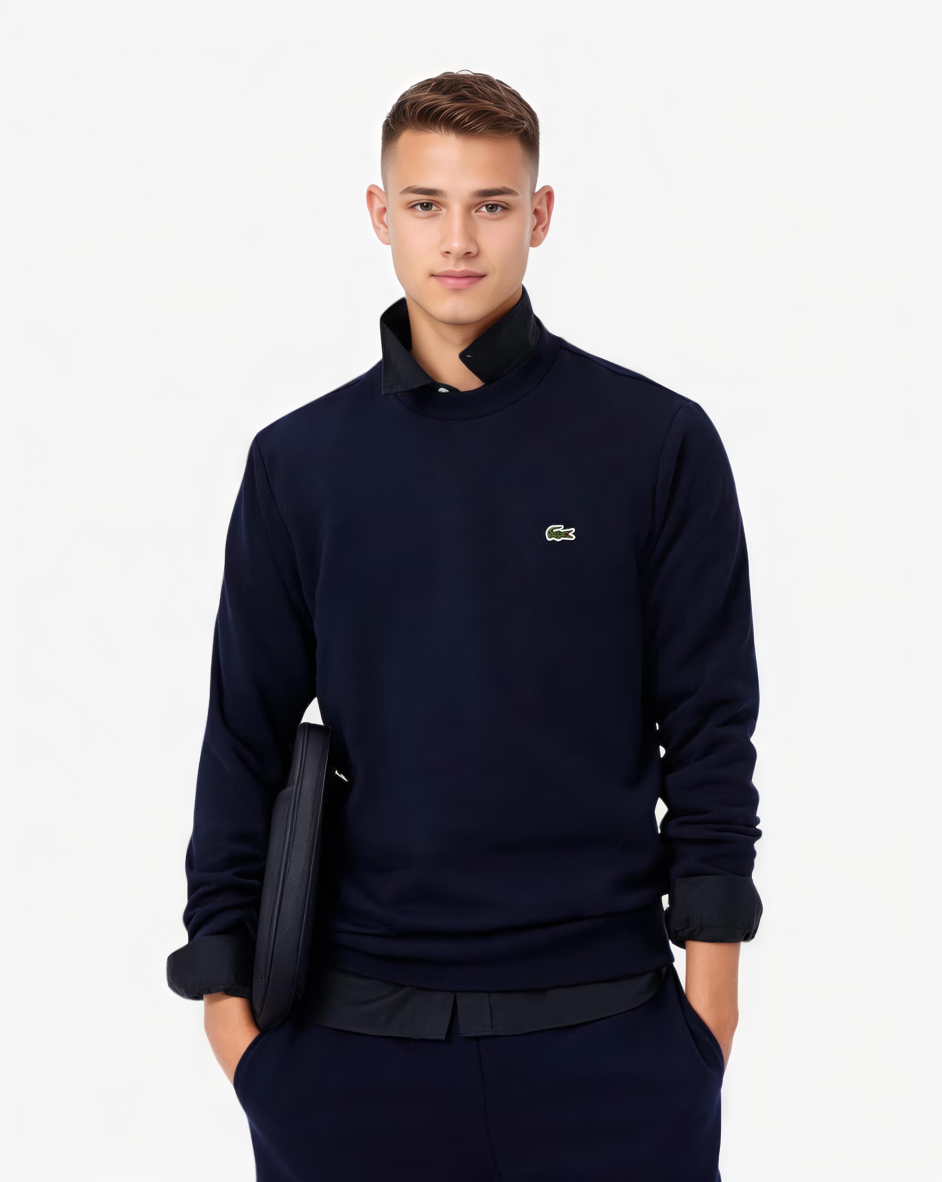 Sweat Lacoste homme marine col rond vu de face
