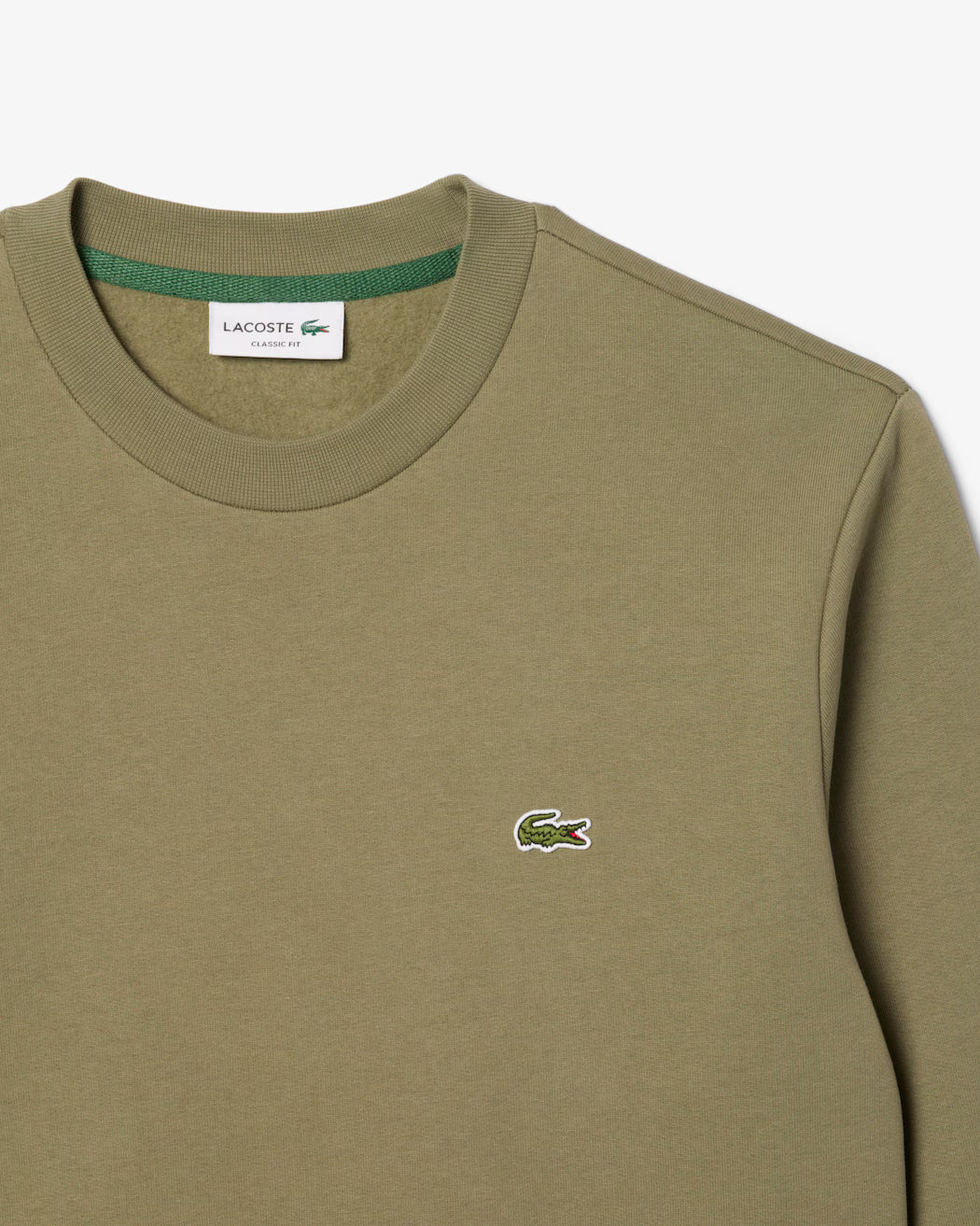 Sweat Lacoste kaki détail crocodile brodé sur la poitrine
